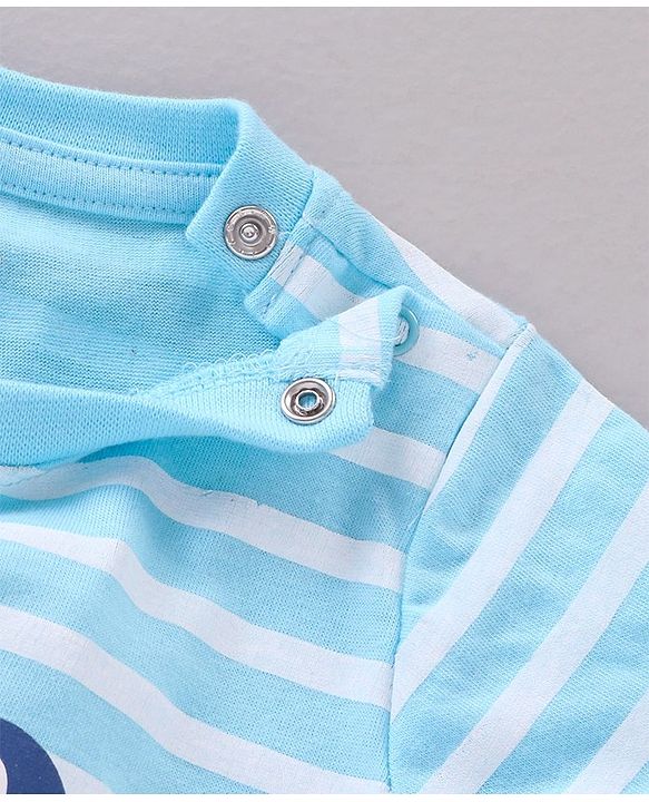 Babyhug Half Sleeves Striped Night Suit Text Print - Blue