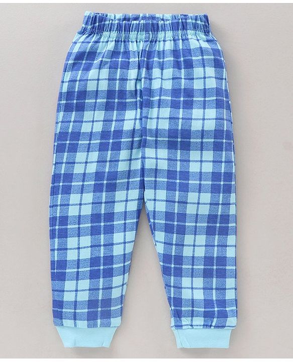 Babyhug Half Sleeves Pyjama Set Checks & Text Print- Blue