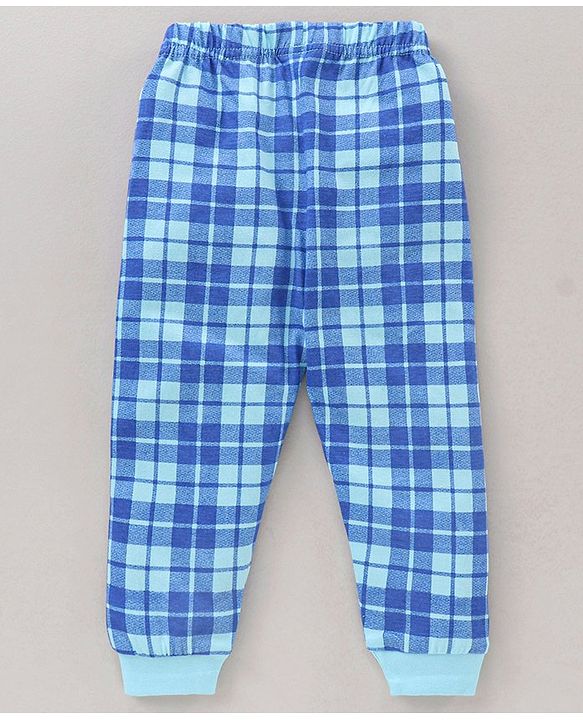 Babyhug Half Sleeves Pyjama Set Checks & Text Print- Blue