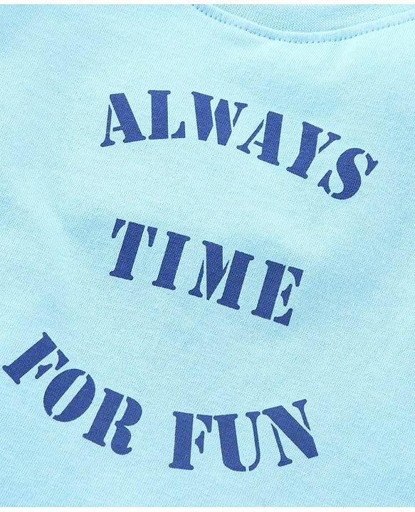 Babyhug Half Sleeves Pyjama Set Checks & Text Print- Blue