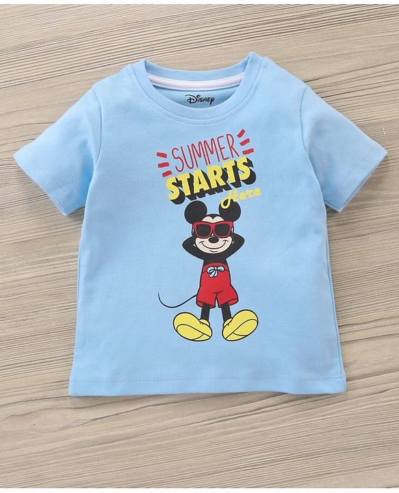 Babyhug Half Sleeves T-Shirt and Shorts Set Mickey Mouse Print- Blue White