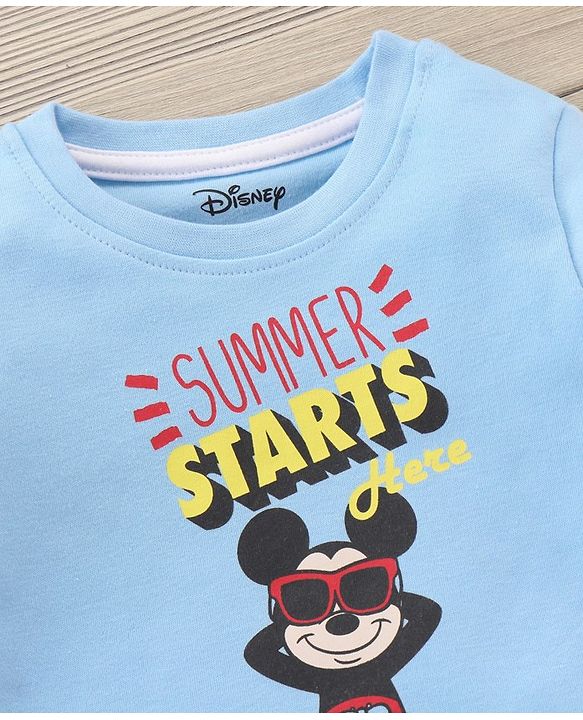 Babyhug Half Sleeves T-Shirt and Shorts Set Mickey Mouse Print- Blue White