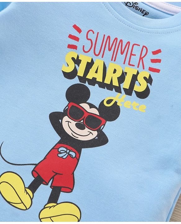 Babyhug Half Sleeves T-Shirt and Shorts Set Mickey Mouse Print- Blue White