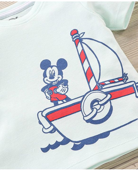 Babyhug Half Sleeves T-Shirt and Shorts Set Mickey Mouse Print- Blue Navy