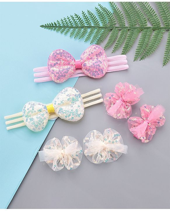 Babyhug Hair Accessories Combo Pack of 6 - Pink & White