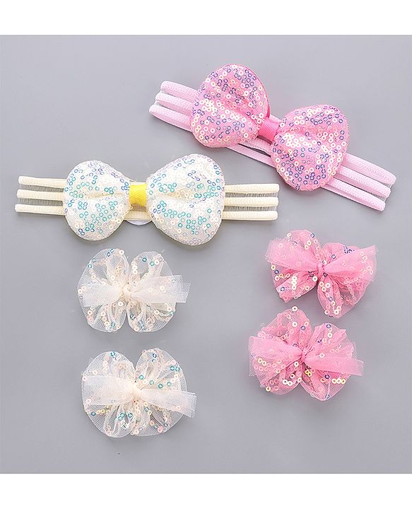 Babyhug Hair Accessories Combo Pack of 6 - Pink & White
