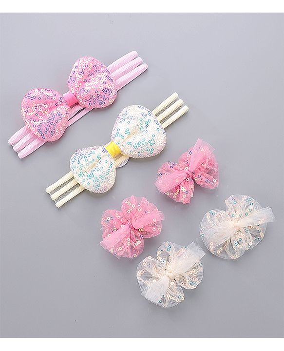 Babyhug Hair Accessories Combo Pack of 6 - Pink & White
