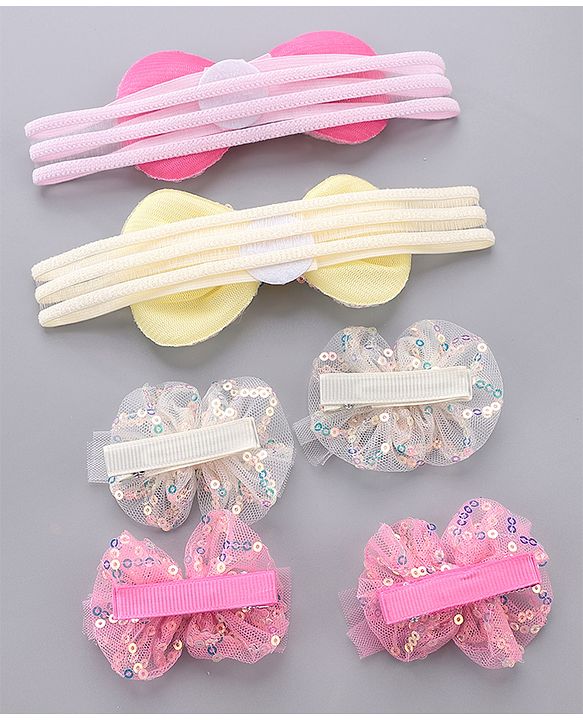 Babyhug Hair Accessories Combo Pack of 6 - Pink & White