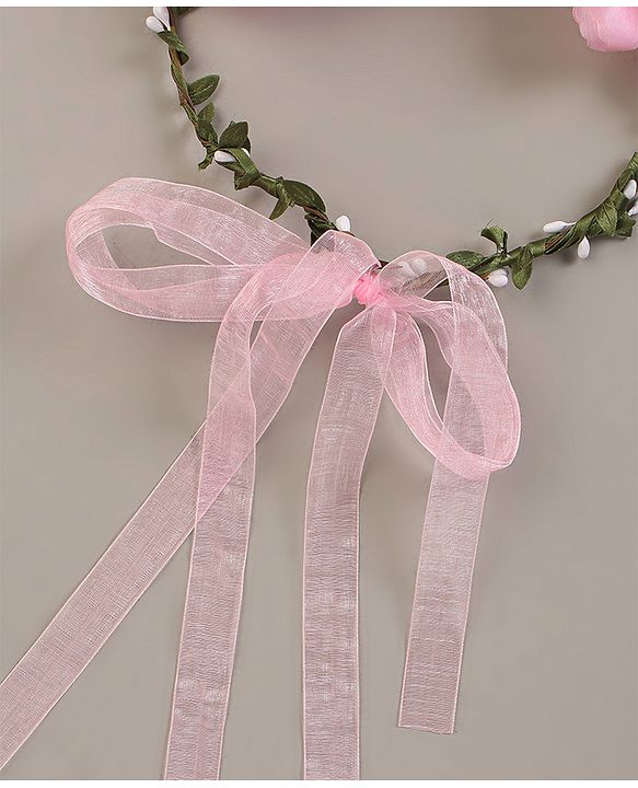 Pine Kids Hair Band With Floral Tiara - Pink White