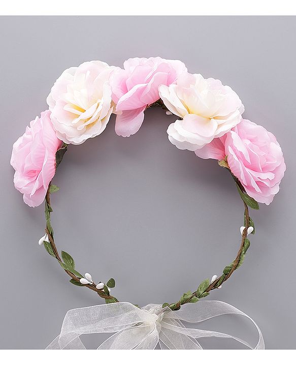 Pine Kids Hair Band With Floral Tiara - Pink White