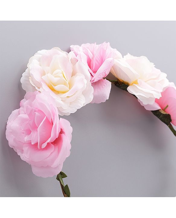 Pine Kids Hair Band With Floral Tiara - Pink White