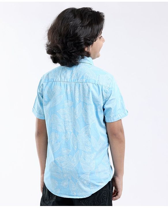 Pine Kids Half Sleeves Shirts Leaves Print - Blue