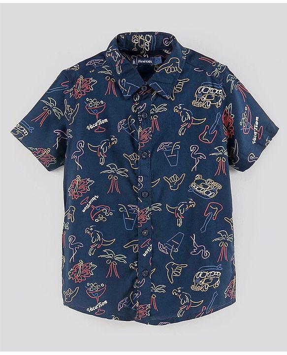 Pine Kids Half Sleeves Shirt All Over Print - Navy Blue