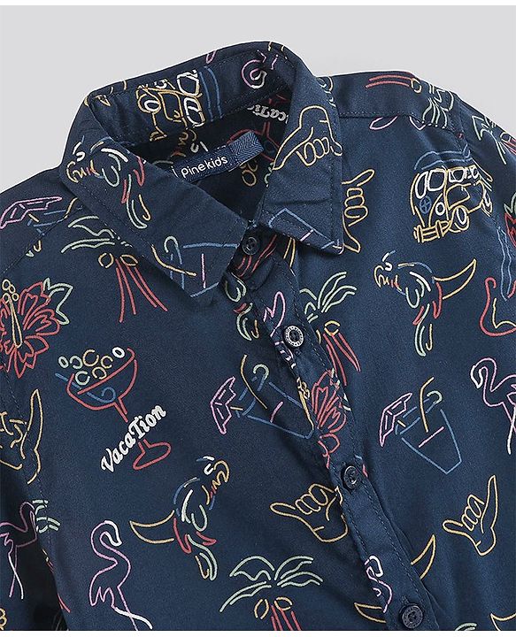 Pine Kids Half Sleeves Shirt All Over Print - Navy Blue