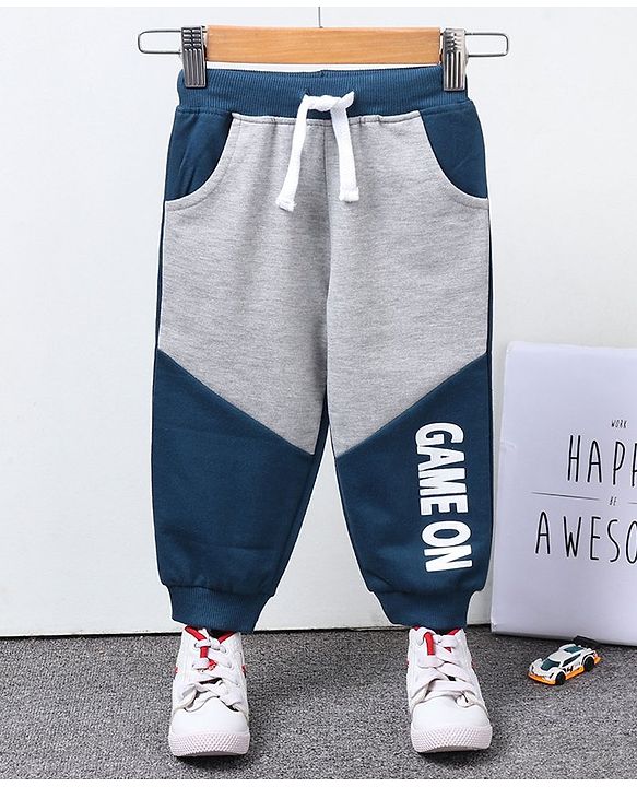 Babyhug Full Length Ribbed Waist Lounge Pant - Grey Blue