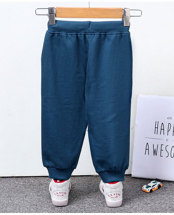 Babyhug Full Length Ribbed Waist Lounge Pant - Grey Blue
