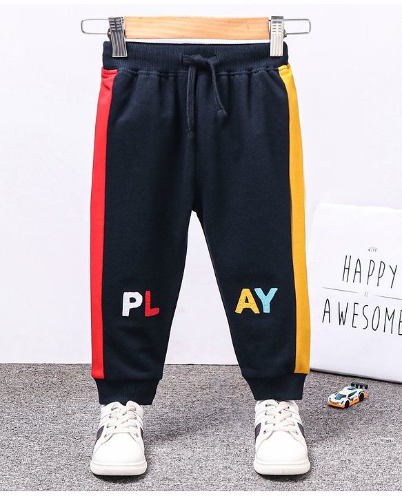 Babyhug Full Length Track Pant Play Print - Navy