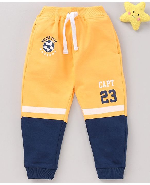 Babyhug Knit Lounge Pants Placement Print - Yellow Navy Blue