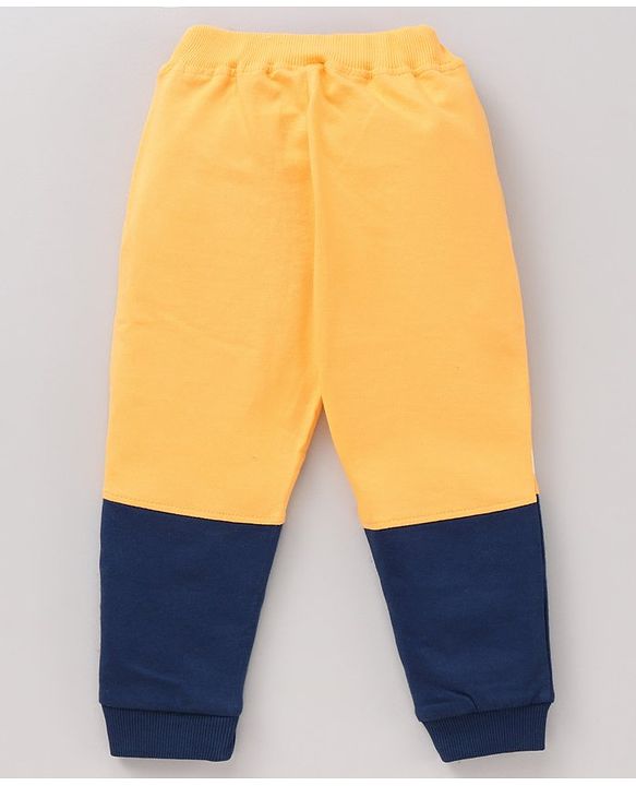 Babyhug Knit Lounge Pants Placement Print - Yellow Navy Blue