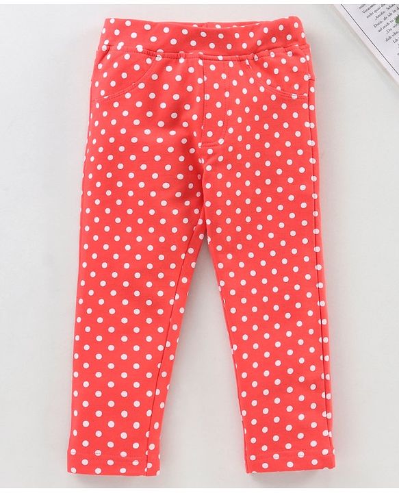 Babyhug Full Length Jeggings Polka Print - Red
