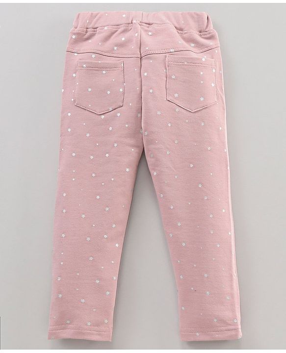 Babyhug Knit Full Length Jeggings Star Print - Pink