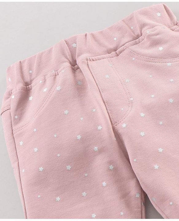 Babyhug Knit Full Length Jeggings Star Print - Pink