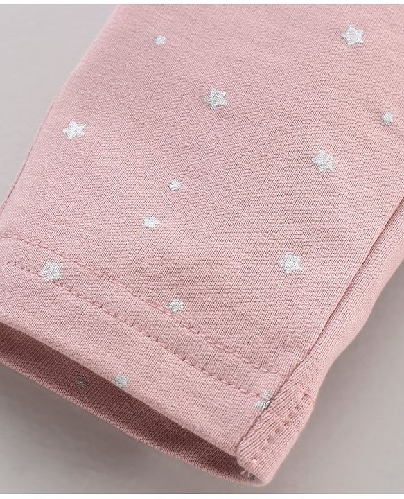 Babyhug Knit Full Length Jeggings Star Print - Pink