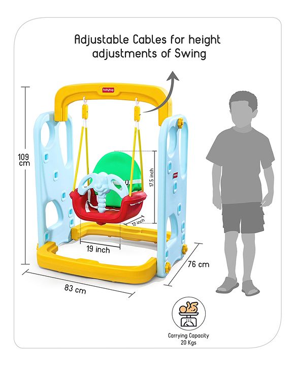 Babyhug 3-in-1 Swing And  Slide With Basketball Hoop -Blue & Yellow | Triple-Play Fun With Smooth Safe Slide  & Adjustable Hoop | Outdoor Active Leisure | enhances coordination, balance| BIS Certified