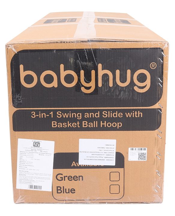 Babyhug 3-in-1 Swing And  Slide With Basketball Hoop -Blue & Yellow | Triple-Play Fun With Smooth Safe Slide  & Adjustable Hoop | Outdoor Active Leisure | enhances coordination, balance| BIS Certified