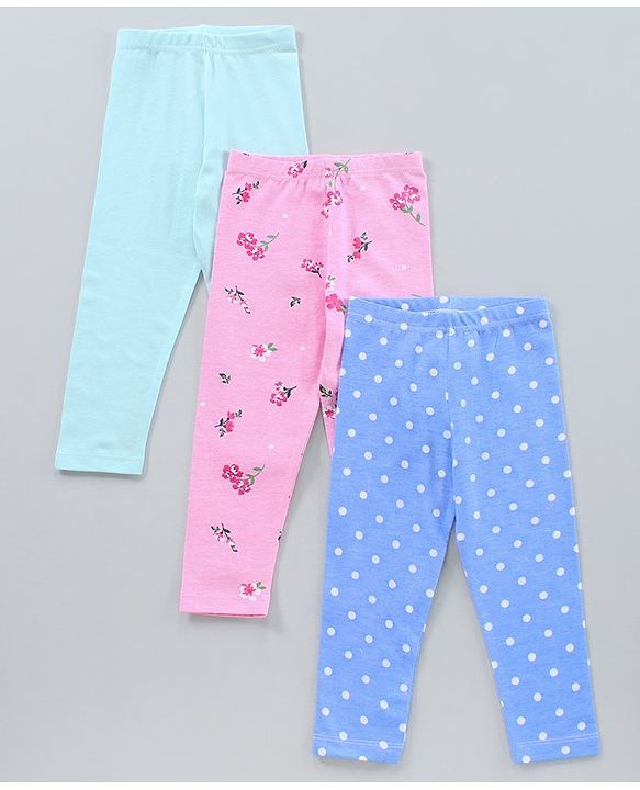 Babyhug Full Length Leggings Pack of 3 - Blue Pink Green