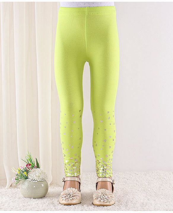 Babyhug Full Length Cotton Leggings Heart Print - Green