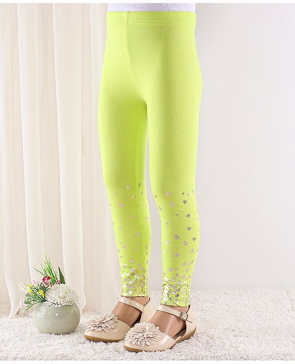 Babyhug Full Length Cotton Leggings Heart Print - Green