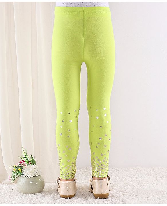 Babyhug Full Length Cotton Leggings Heart Print - Green