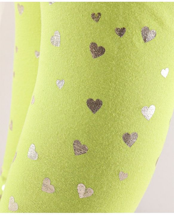 Babyhug Full Length Cotton Leggings Heart Print - Green