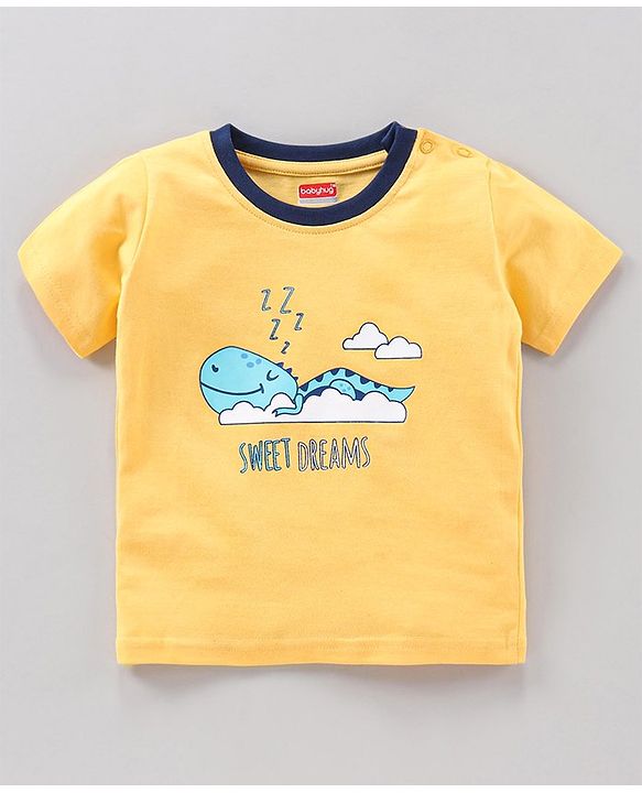 Babyhug Half Sleeves Shorts Night Suit Dino Print - Yellow