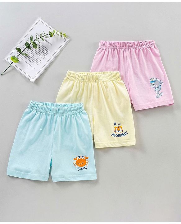 Babyhug Cotton Boxers Multi Print Pack of 3 - Blue Pink Yellow