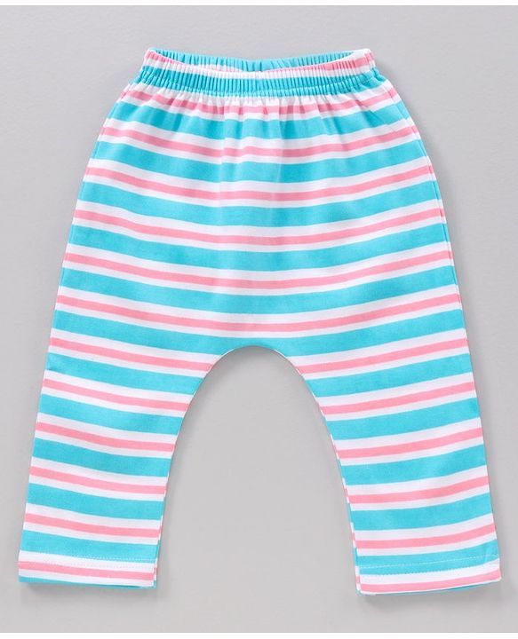 Babyhug Full Length Cotton Knit Diaper Leggings Striped And Unicorn Print Pack Of 3 - Blue White