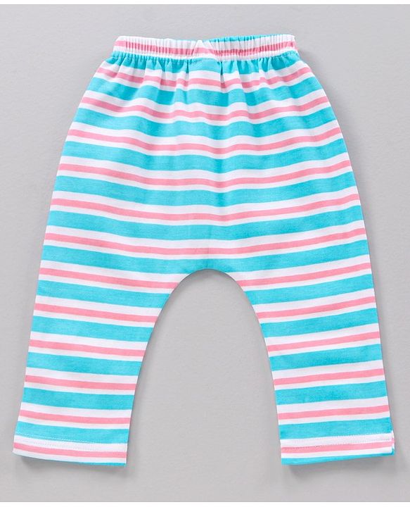 Babyhug Full Length Cotton Knit Diaper Leggings Striped And Unicorn Print Pack Of 3 - Blue White