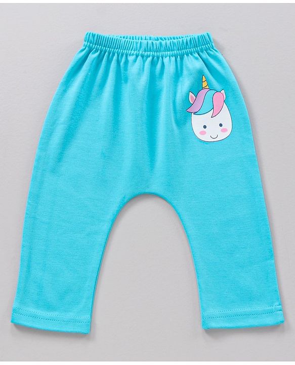 Babyhug Full Length Cotton Knit Diaper Leggings Striped And Unicorn Print Pack Of 3 - Blue White