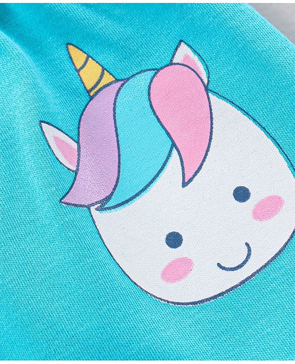 Babyhug Full Length Cotton Knit Diaper Leggings Striped And Unicorn Print Pack Of 3 - Blue White