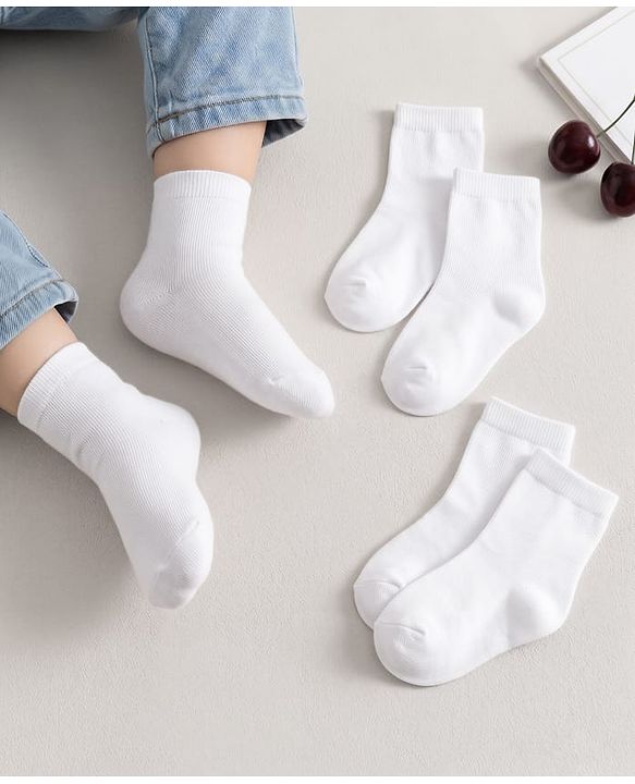Cute Walk by Babyhug Ankle Length Antibacterial Cotton Socks Pack Of 3 - White