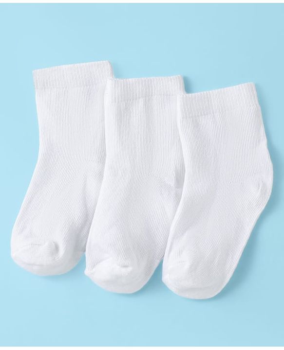 Cute Walk by Babyhug Ankle Length Antibacterial Cotton Socks Pack Of 3 - White