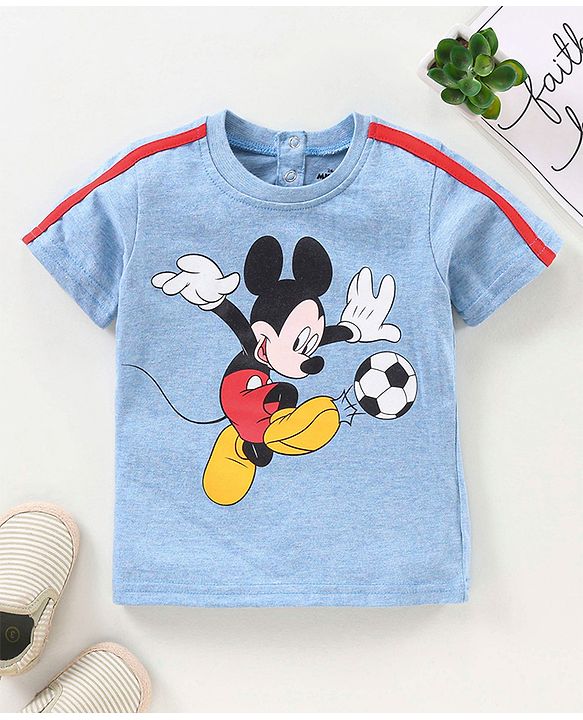 Babyhug Half Sleeves T-Shirt Mickey Mouse Print - Blue