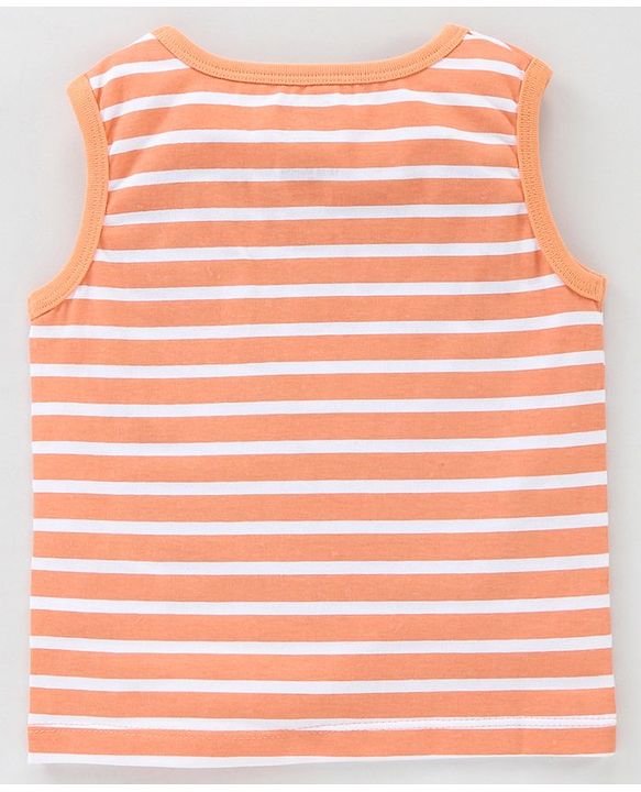 Babyhug Cotton Sleeveless Stripe T-Shirt Bunny Print - Orange