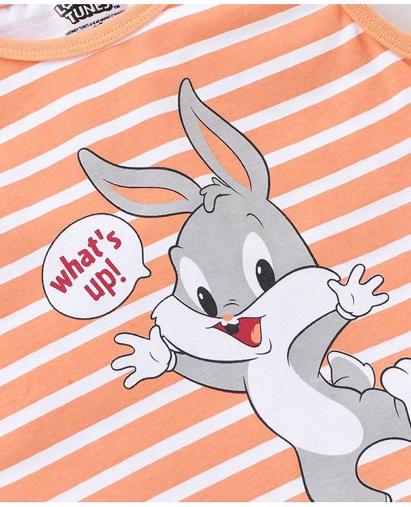 Babyhug Cotton Sleeveless Stripe T-Shirt Bunny Print - Orange