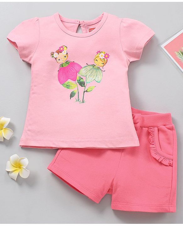 Babyhug Cap Sleeves Top & Shorts Set Floral Print - Pink