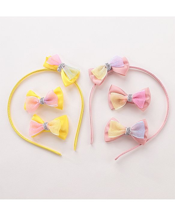 Babyhug Hair Bands With Alligator Hair Clips Pack of 6 - Yellow & Peach