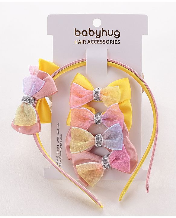 Babyhug Hair Bands With Alligator Hair Clips Pack of 6 - Yellow & Peach