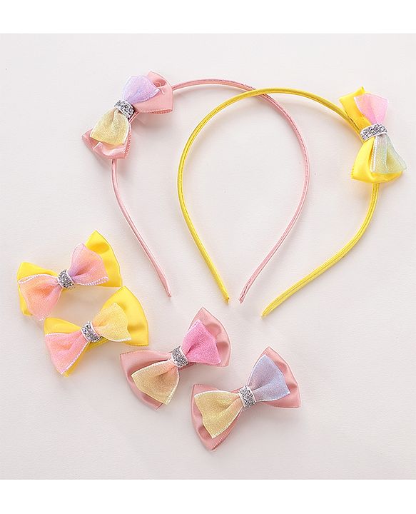 Babyhug Hair Bands With Alligator Hair Clips Pack of 6 - Yellow & Peach