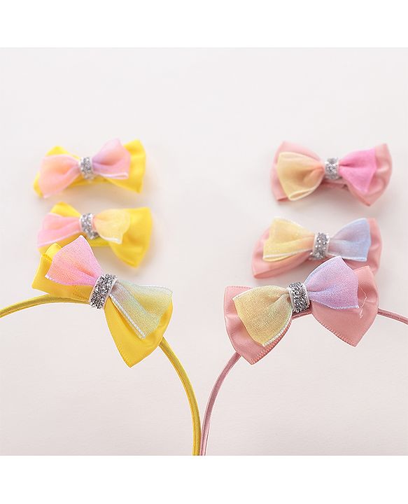 Babyhug Hair Bands With Alligator Hair Clips Pack of 6 - Yellow & Peach